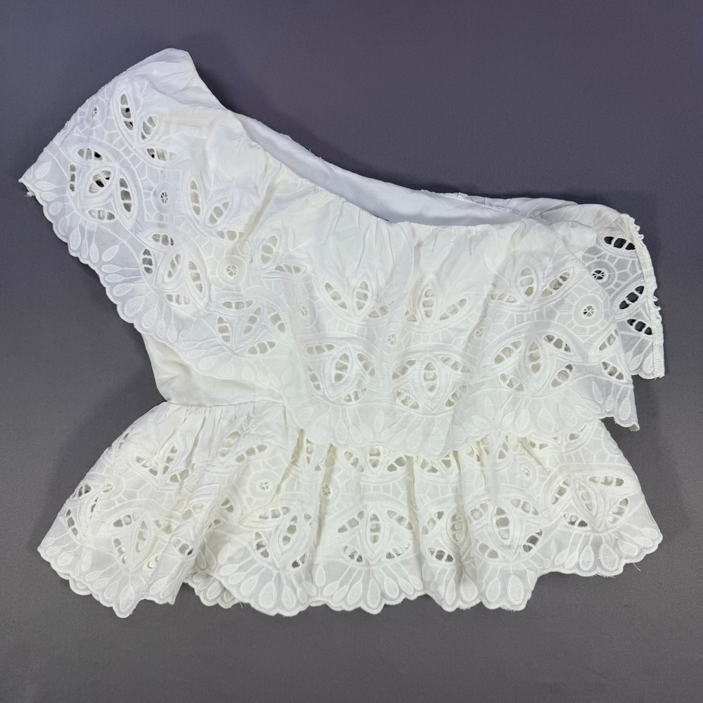 VICI Eyelet Lace One Shoulder Top Medium White Ruffle ‎ Summer Bridal FT382L - Picture 7 of 8